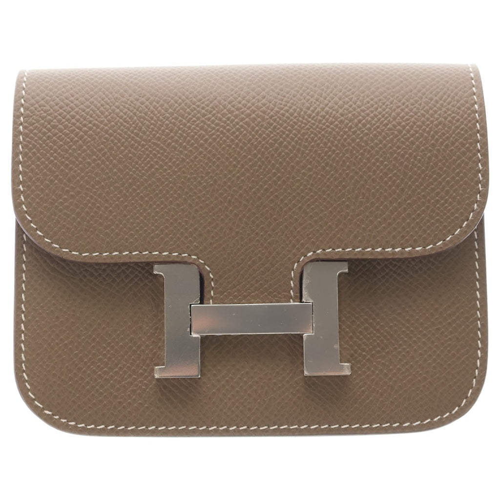 HERMES(エルメス) コンスタンス スリム ウォレット 二つ折り財布 エトゥープ エプソン Hロゴ Y刻印 シルバー金具 ブラウン レディース
