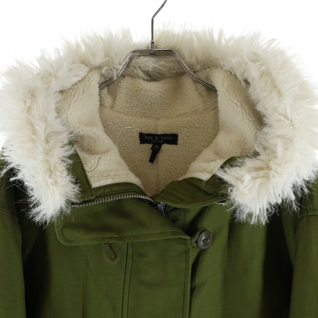 rag & bone(ラグアンドボーン) コットン ファー付き モッズコート ジップアップ グリーン WAW22F2016FG16 レディース