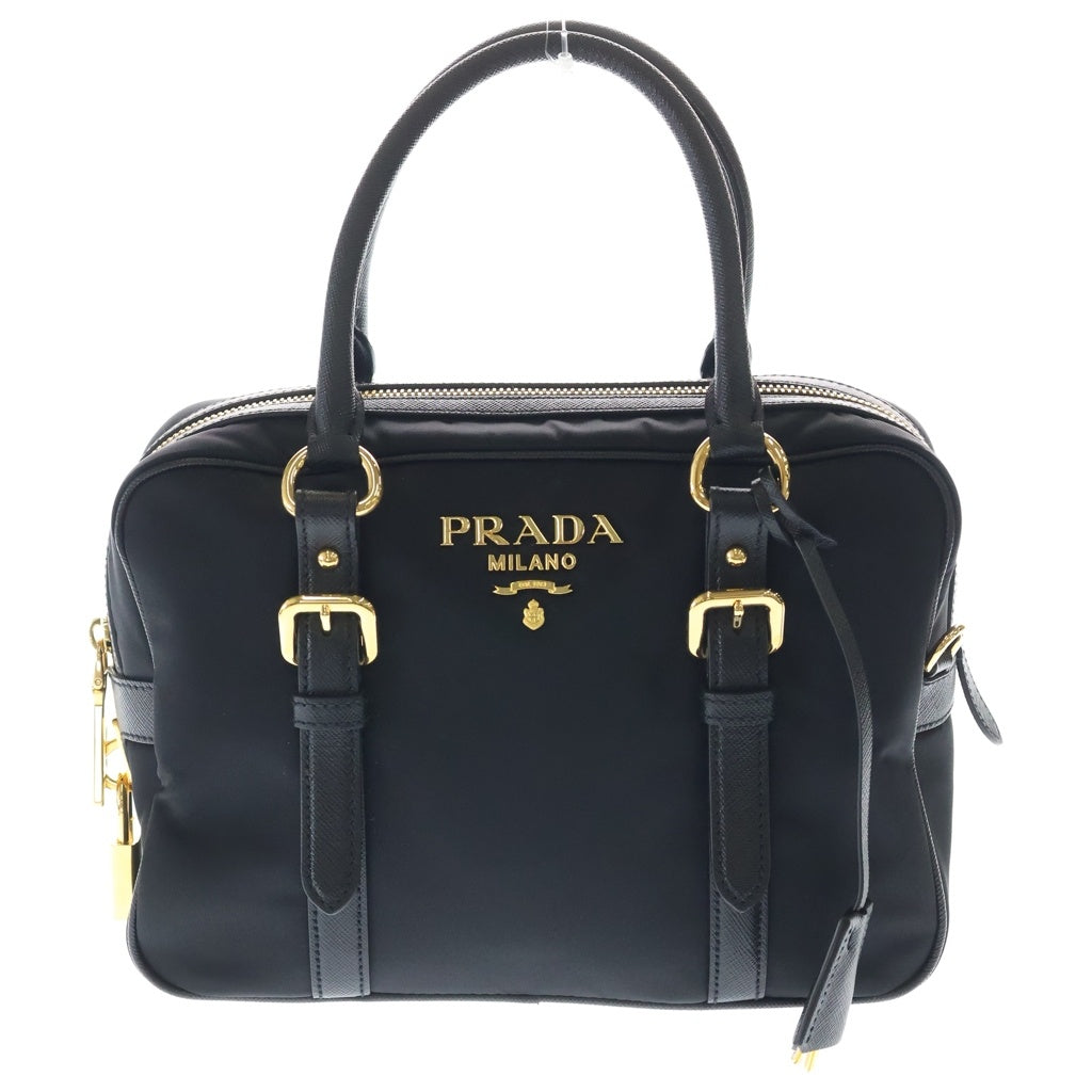 PRADA(プラダ) サフィアーノ テスート ナイロン×レザー 2WAY ハンドバッグ ショルダーバッグ 1BB088 ブラック レディース