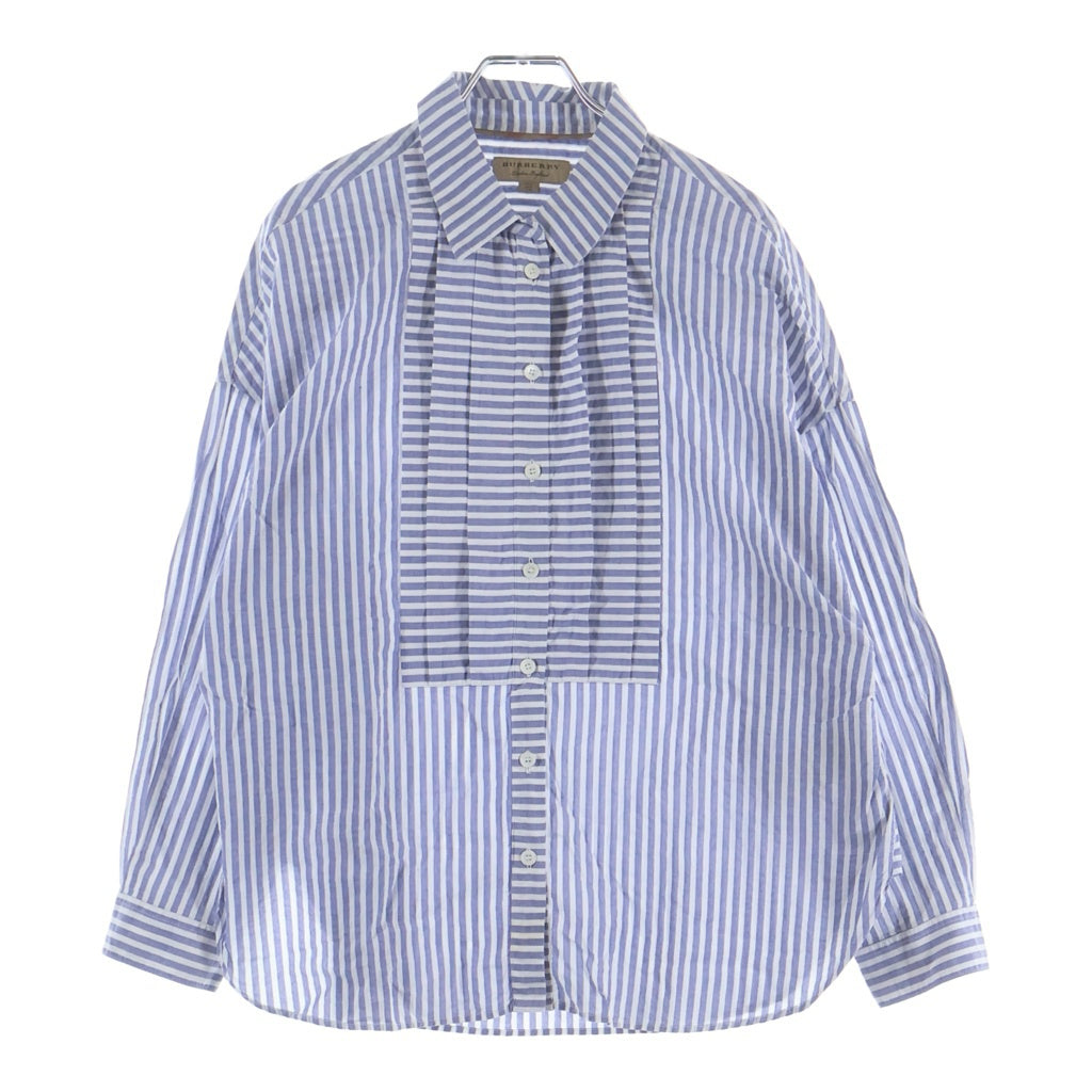 BURBERRY(バーバリー) フロントプリーツデザイン ストライプ長袖シャツ ボタンダウン コットン ホワイト/ブルー 4048443 レディース