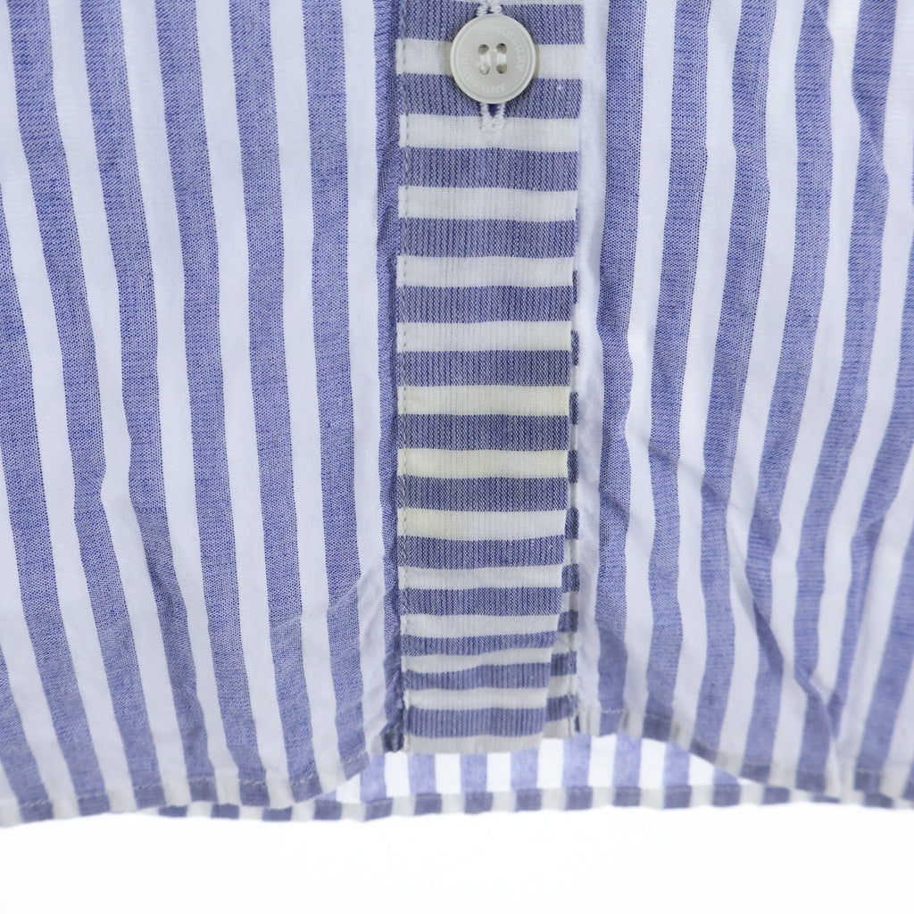 BURBERRY(バーバリー) フロントプリーツデザイン ストライプ長袖シャツ ボタンダウン コットン ホワイト/ブルー 4048443 レディース