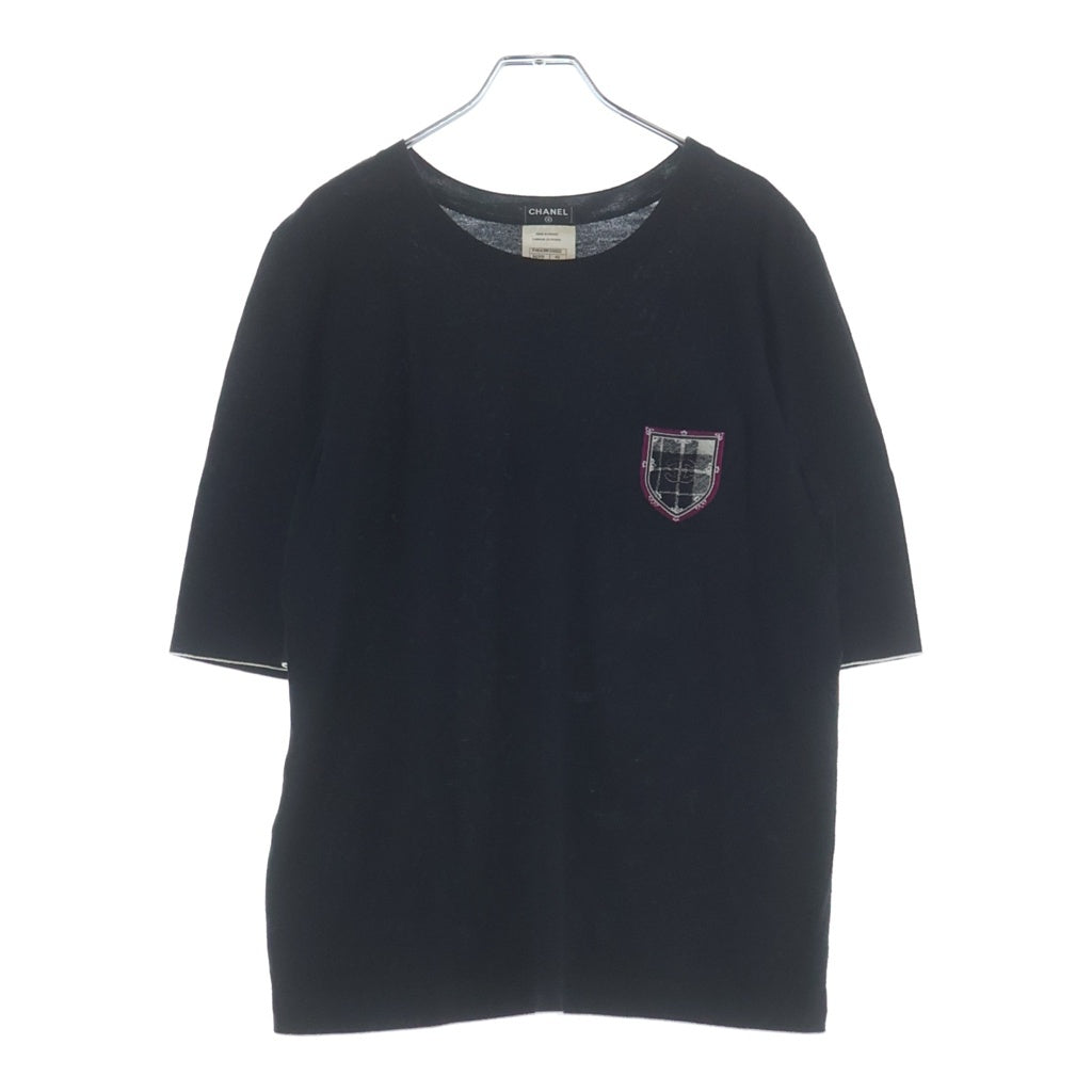 CHANEL(シャネル) エディンバラ エンブレム ウールニットTシャツ 半袖ニット 胸ポケット ブラック P46438K05822 レディース