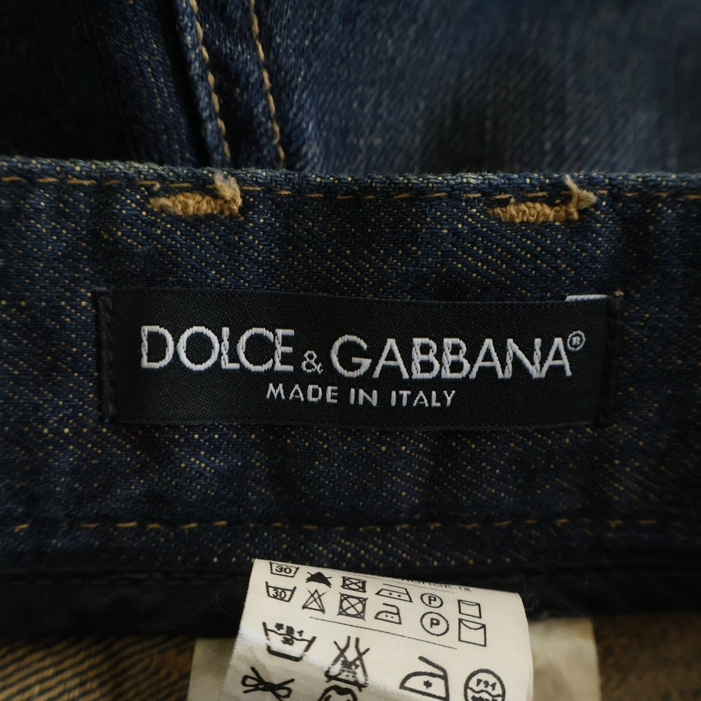 DOLCE & GABBANA(ドルチェアンドガッバーナ) 00s ワイドデニムパンツ ジップフライ バックロゴプレート インディゴ ブルー G3PRAP