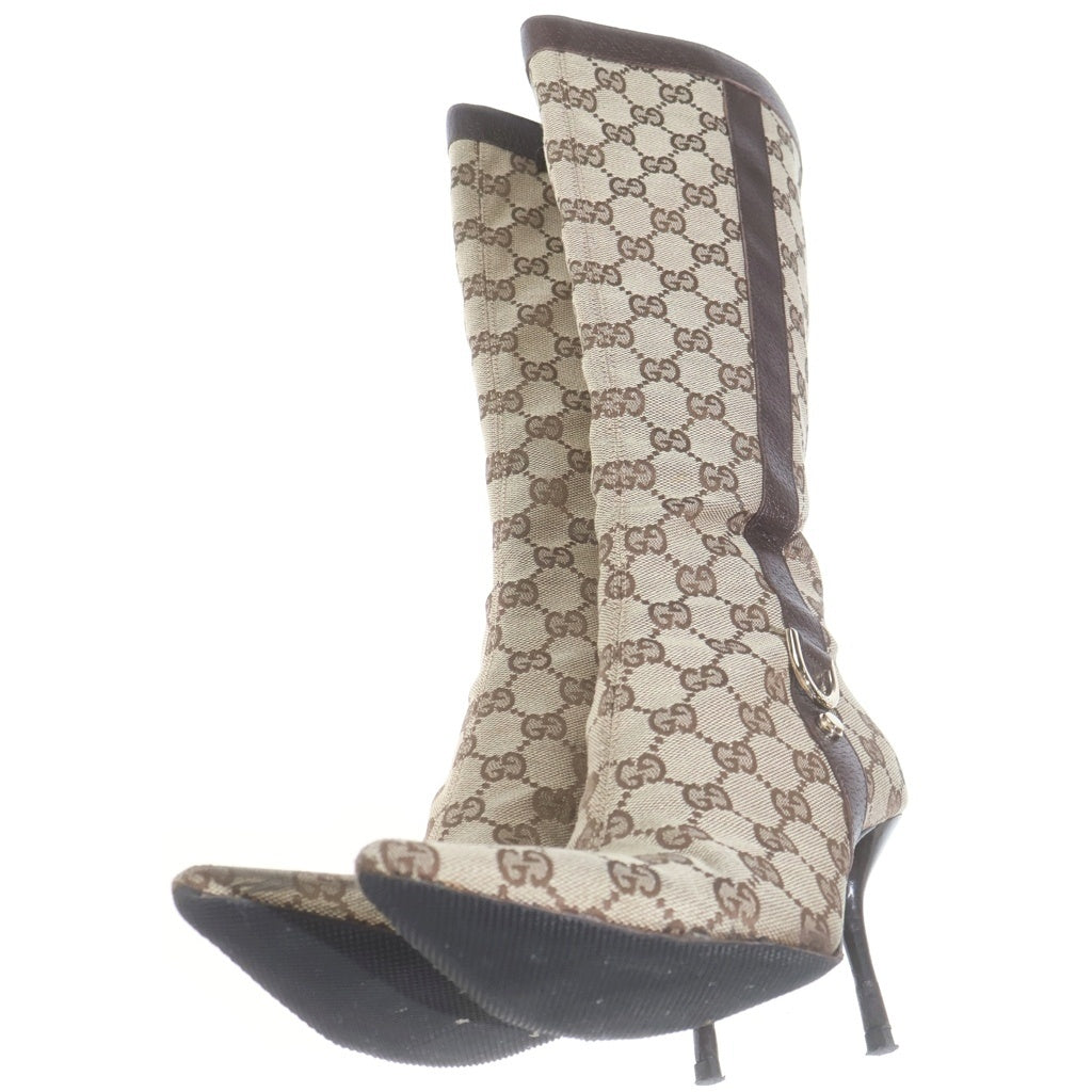 GUCCI(グッチ) GGキャンバス ロングブーツ ヒール 総柄 ジップ ブラウン 134865 レディース