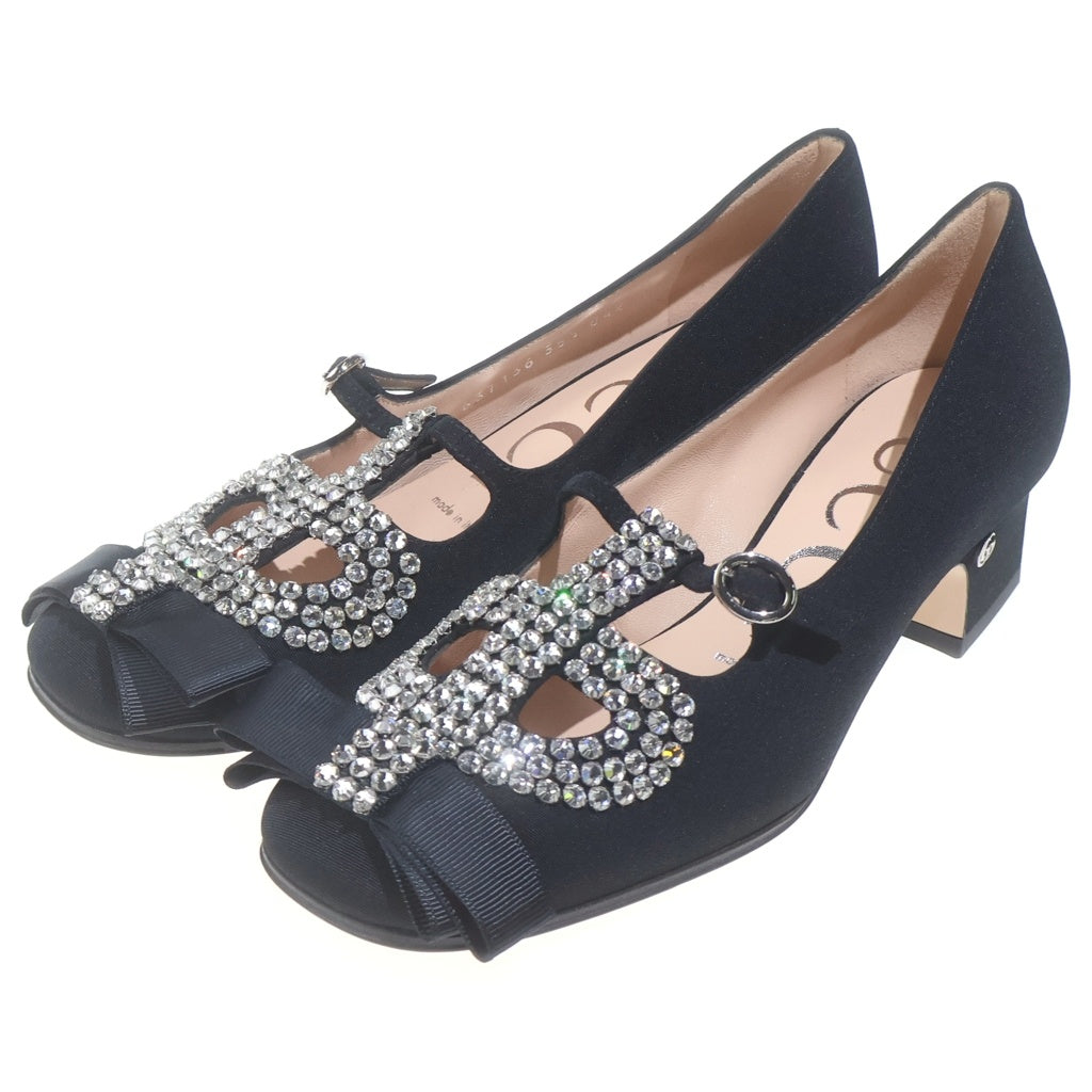 GUCCI(グッチ) リボン クリスタル ヒールパンプス ブラック #35 1/2 レディース