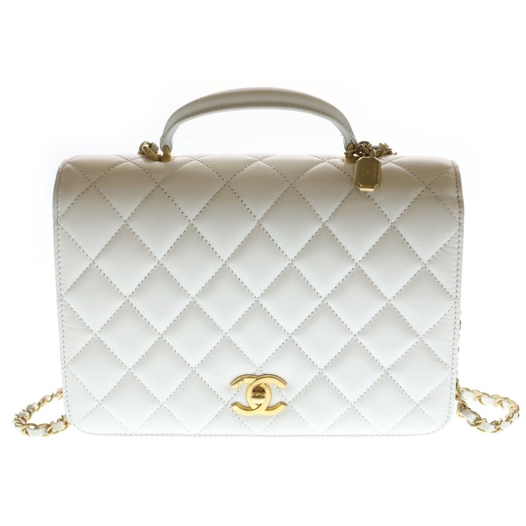 CHANEL(シャネル) マトラッセ フルフラップ 2wayチェーンショルダーバッグ ハンドバッグ ホワイト キャビアスキン AS4286 ゴールド金具 レディース