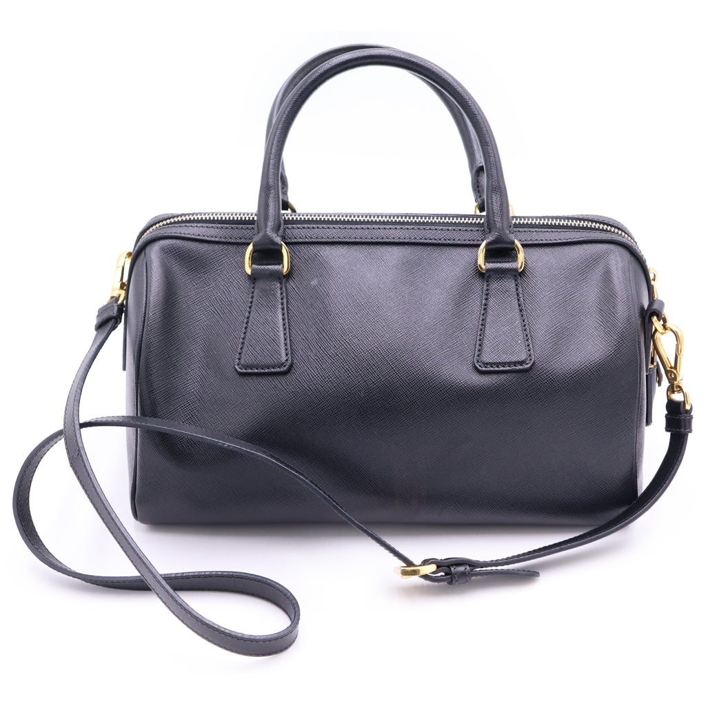 PRADA(プラダ) サフィアーノ 2WAYショルダーバッグ ハンドバッグ ボストンバッグ ブラック レザー BL0797 ゴールド金具 レディース