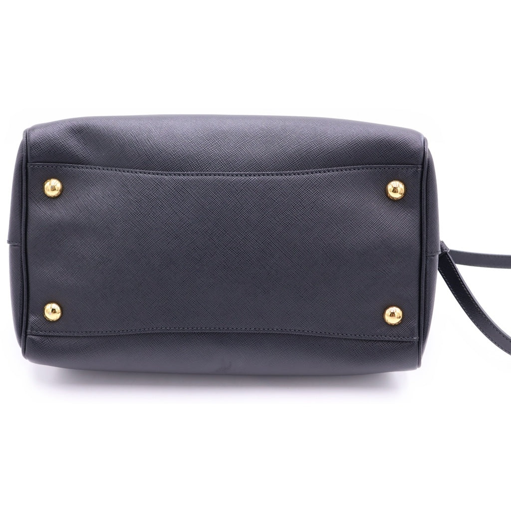 PRADA(プラダ) サフィアーノ 2WAYショルダーバッグ ハンドバッグ ボストンバッグ ブラック レザー BL0797 ゴールド金具 レディース