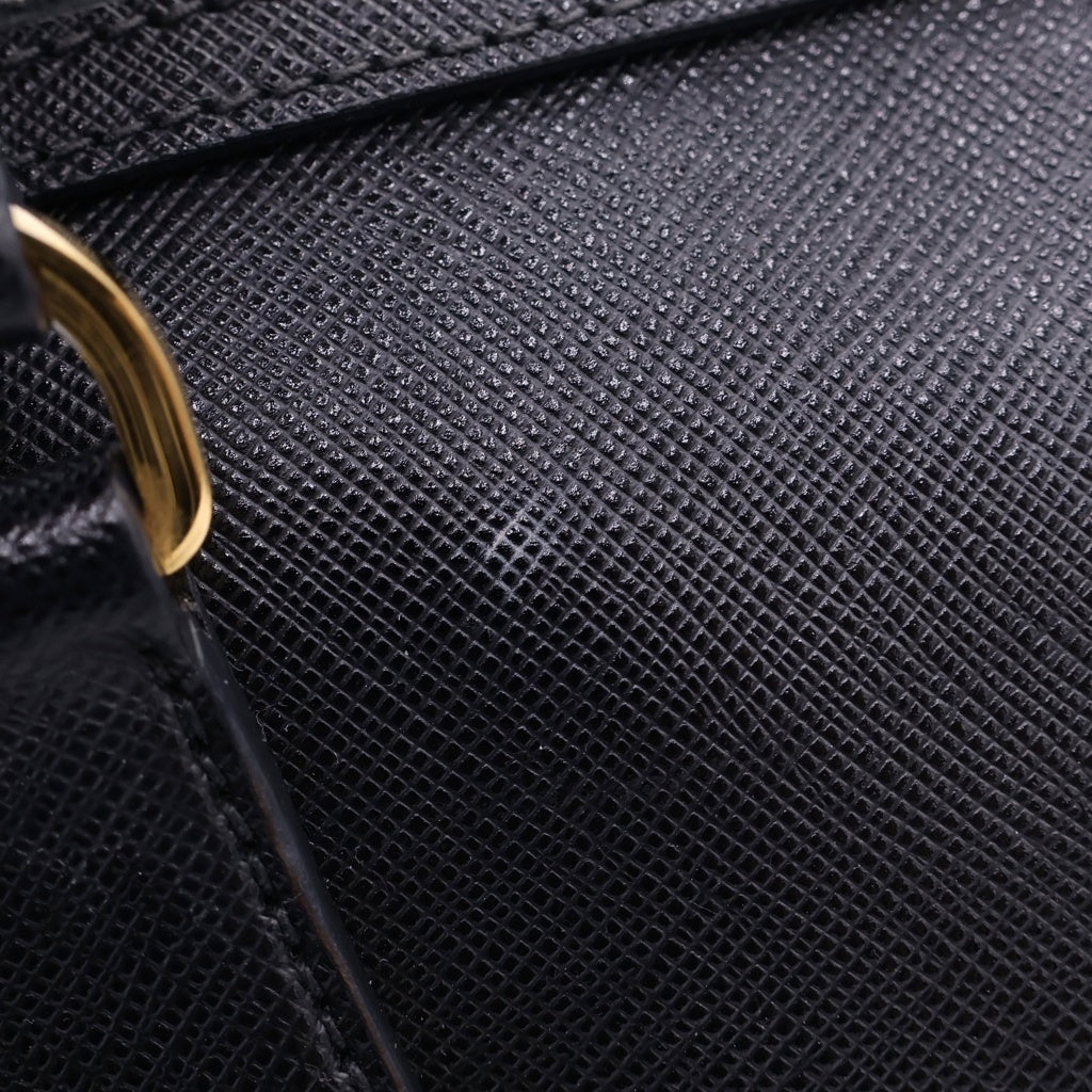 PRADA(プラダ) サフィアーノ 2WAYショルダーバッグ ハンドバッグ ボストンバッグ ブラック レザー BL0797 ゴールド金具 レディース