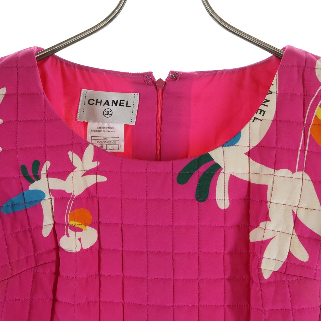 CHANEL(シャネル) 00T グラフィックプリント キルティング プリーツ ミディアム 半袖 ワンピース ピンク レディース P15568