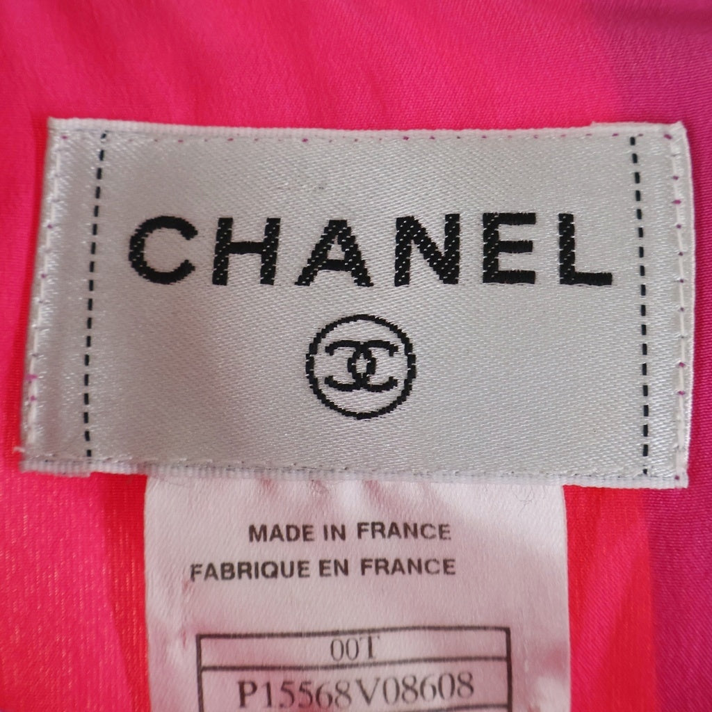 CHANEL(シャネル) 00T グラフィックプリント キルティング プリーツ ミディアム 半袖 ワンピース ピンク レディース P15568