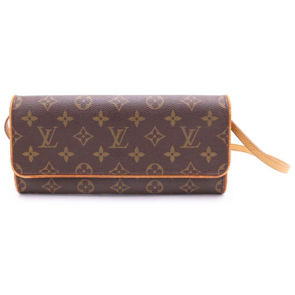 LOUIS VUITTON(ルイヴィトン) モノグラム ポシェットツイン ショルダーバッグ ミニバッグ ブラウン レザー×PVC M51852 レディース