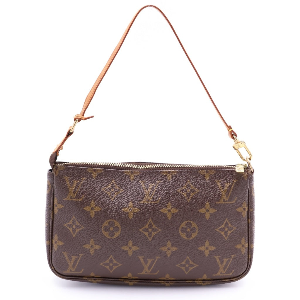 LOUIS VUITTON(ルイヴィトン) モノグラム ポシェットアクセソワール ハンドバッグ ケース ブラウン レザー×PVC M51980 ゴールド金具 レディース