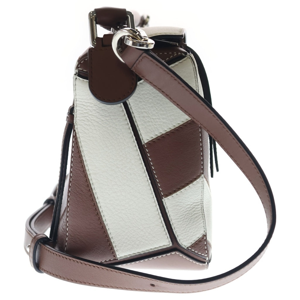 LOEWE(ロエベ) パズルバッグ ミニ ラグビー ショルダーバッグ ブラウン×ホワイト レザー シルバー金具 レディース
