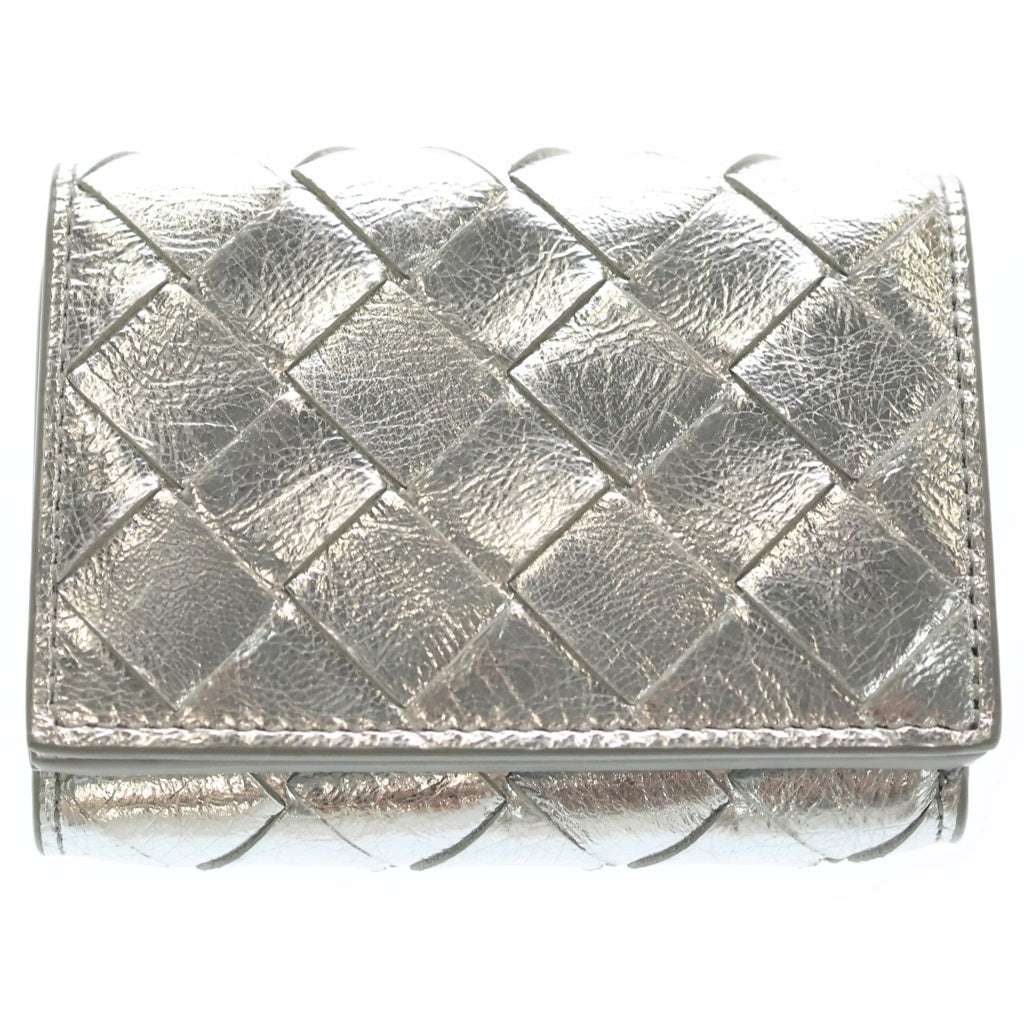 BOTTEGA VENETA(ボッテガヴェネタ) イントレチャート 三つ折り財布 コンパクトウォレット コインケース シルバー レザー レディース