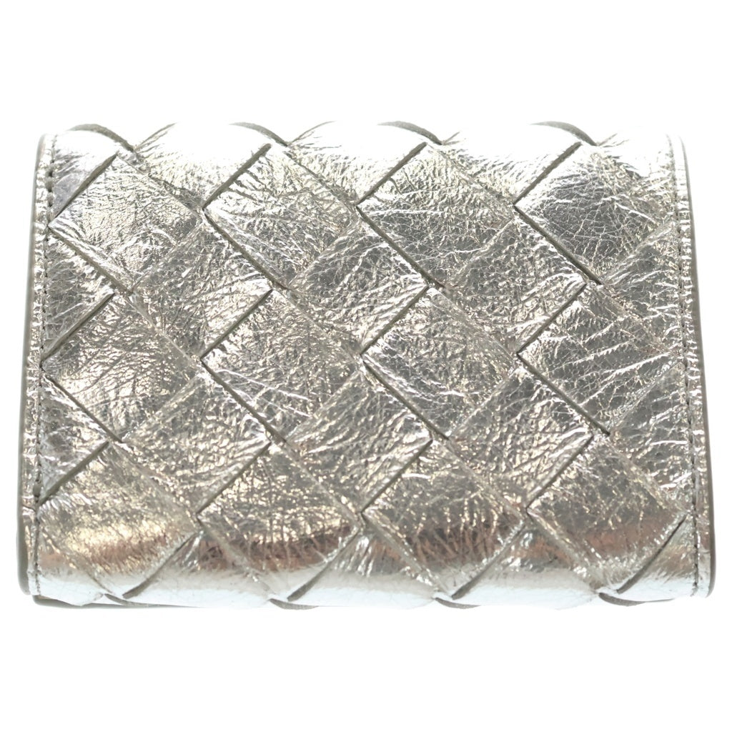 BOTTEGA VENETA(ボッテガヴェネタ) イントレチャート 三つ折り財布 コンパクトウォレット コインケース シルバー レザー レディース