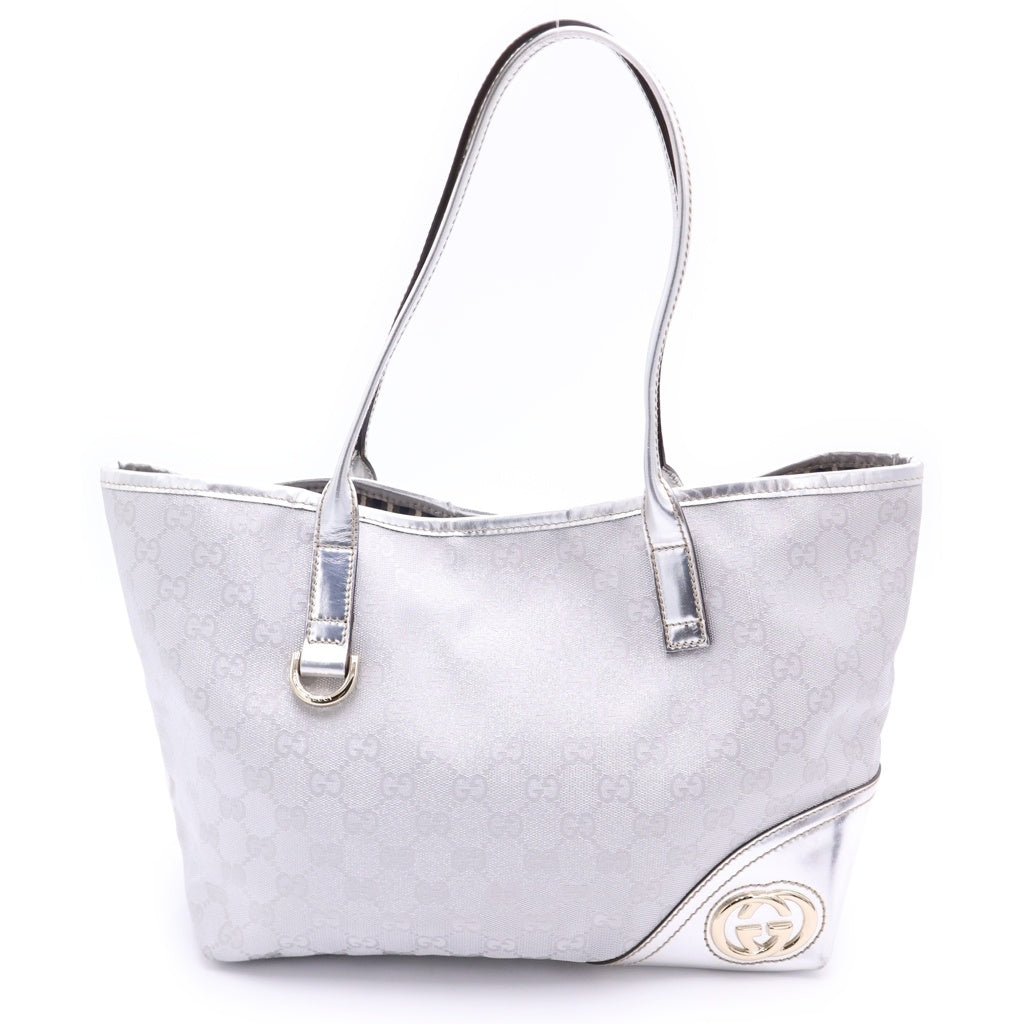 GUCCI(グッチ) グッチシマ トートバッグ ハンドバッグ シルバー キャンバス×エナメルレザー 169946 シルバー金具 レディース