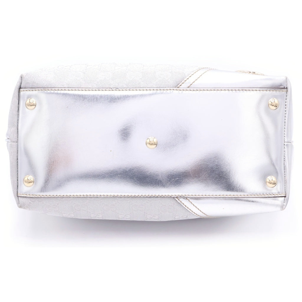 GUCCI(グッチ) グッチシマ トートバッグ ハンドバッグ シルバー キャンバス×エナメルレザー 169946 シルバー金具 レディース