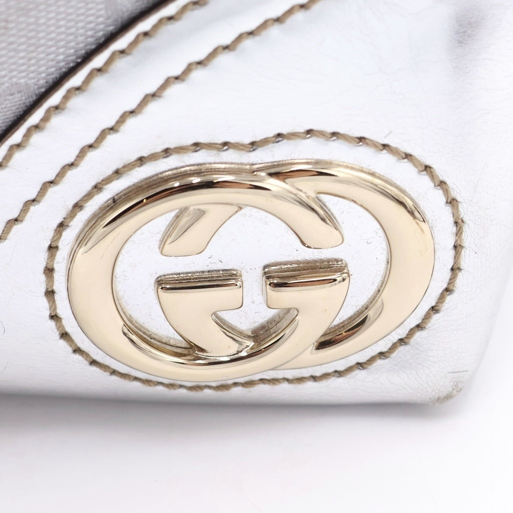 GUCCI(グッチ) グッチシマ トートバッグ ハンドバッグ シルバー キャンバス×エナメルレザー 169946 シルバー金具 レディース