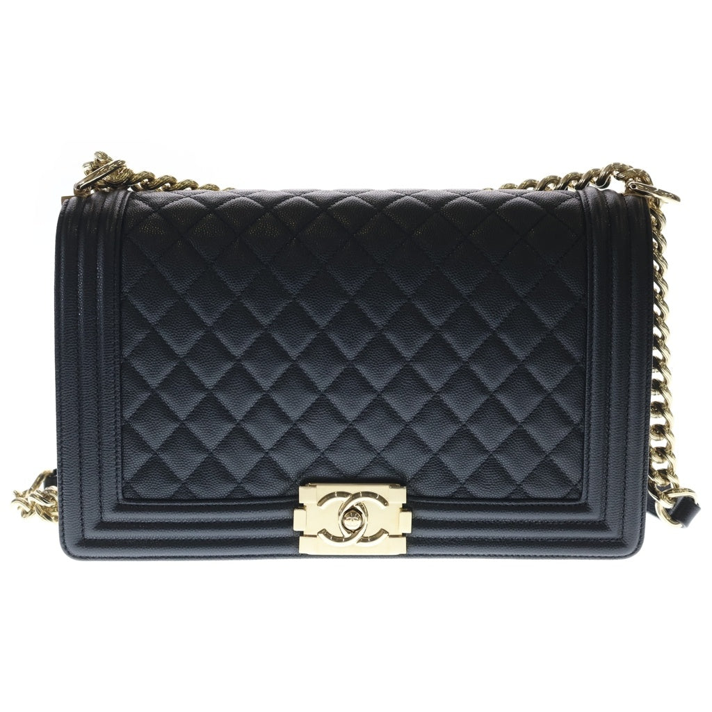 CHANEL(シャネル) ボーイシャネル チェーンショルダーバッグ ラージ ブラック キャビアスキン ゴールド金具 レディース