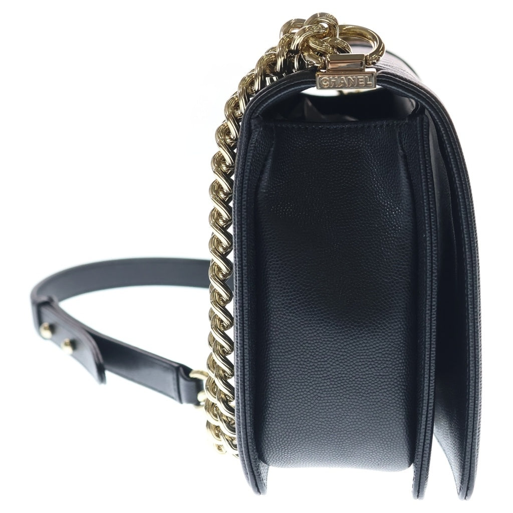 CHANEL(シャネル) ボーイシャネル チェーンショルダーバッグ ラージ ブラック キャビアスキン ゴールド金具 レディース