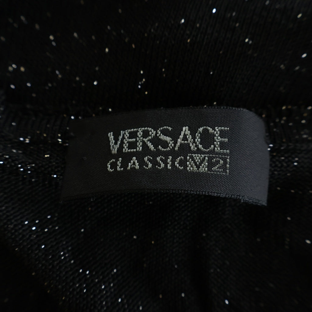 VERSACE(ヴェルサーチ) CLASSIC V2 ノースリーブトップス ベスト ラメ Vネック ブラック レディース