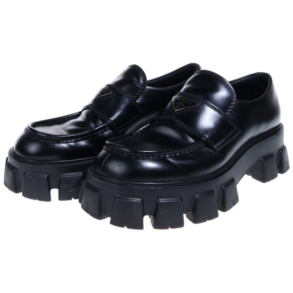 PRADA(プラダ) モノリス トライアングルロゴプレート レザー 厚底 ローファー シューズ ブラック レディース 2DE129