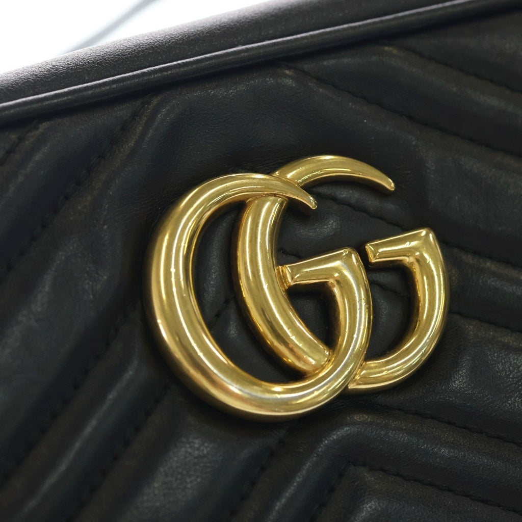 GUCCI(グッチ) GGマーモント ショルダーバッグ ブラック レザー 447632 ゴールド金具 レディース