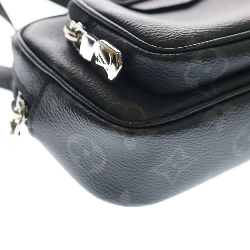 LOUIS VUITTON(ルイヴィトン) モノグラムエクリプス アウトドアポシェット ショルダーバッグ ミニバッグ ブラック レザー×PVC M30755 シルバー金具 レディース
