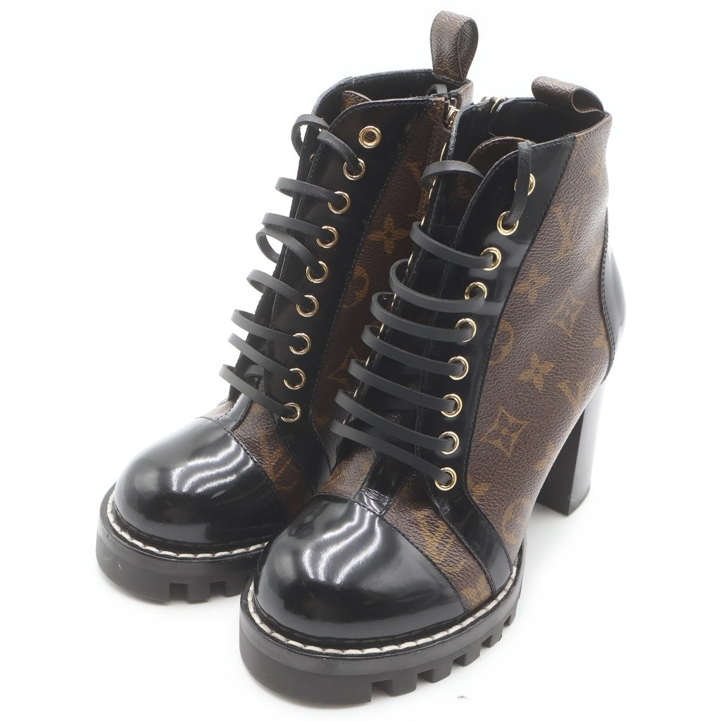LOUIS VUITTON(ルイヴィトン) モノグラム スタートレイルライン アンクルブーツ レザー ヒール ショートブーツ #35 1/2 ブラウン/ブラック レディース
