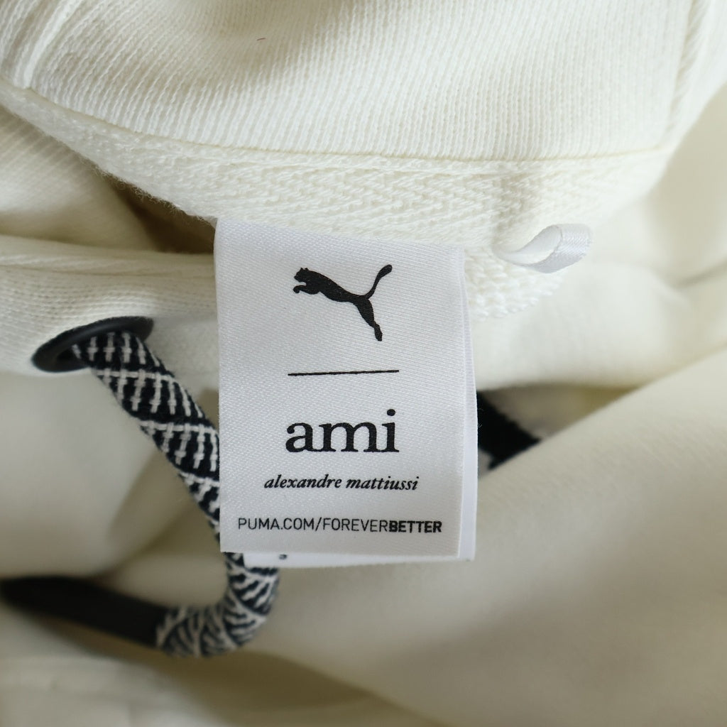 PUMA(プーマ) PUMA×AMI Alexandre Mattiussi ロゴフロントワッペン フーディ コットン 長袖 プルオーバー パーカー #S ホワイト 536231-75 レディース
