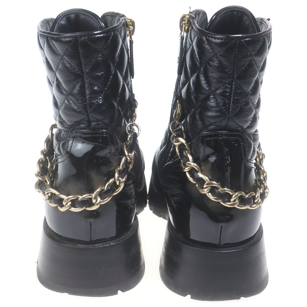 CHANEL(シャネル) マトラッセ ココマーク レザー レースアップ チェーンブーツ ショートブーツ #36 ブラック レディース
