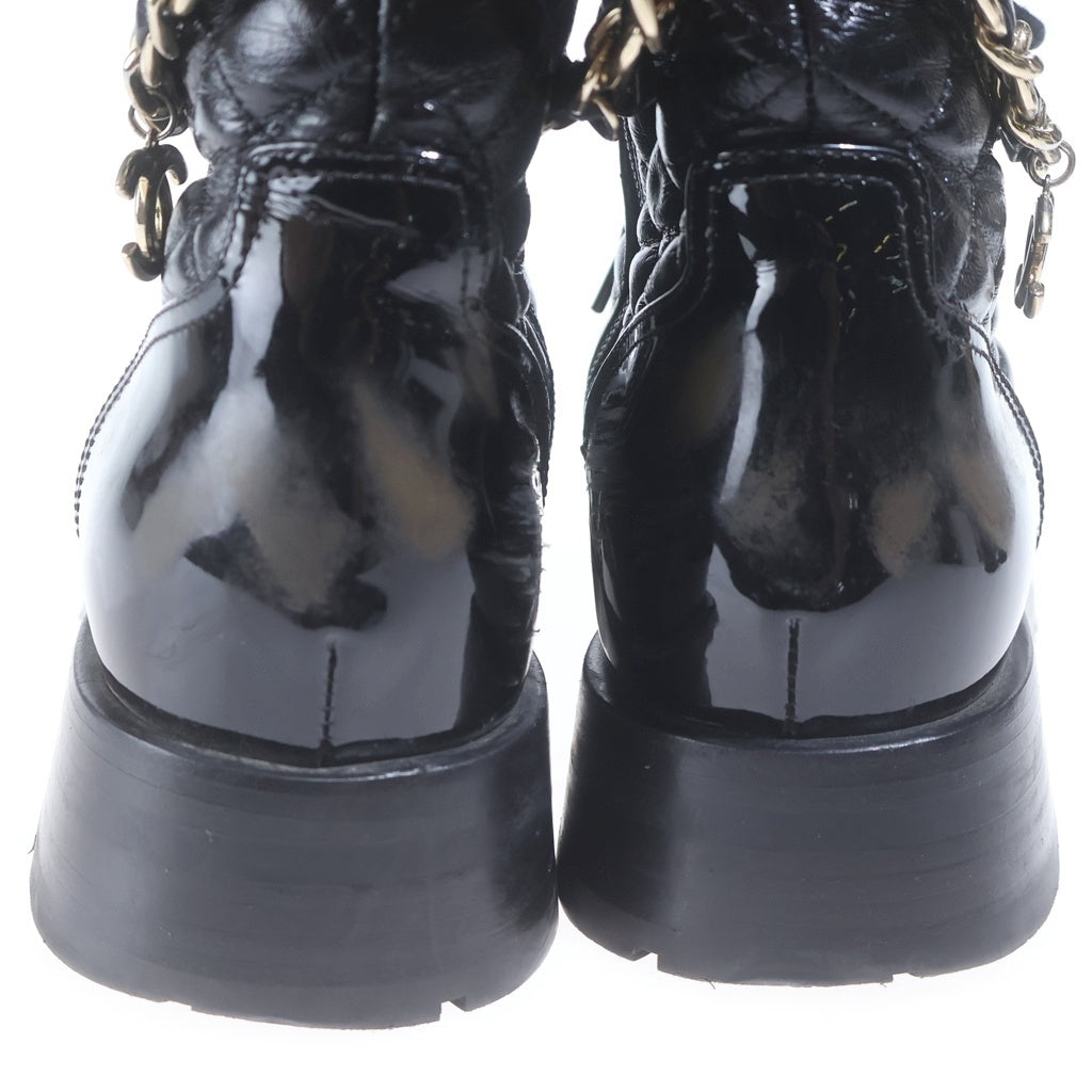 CHANEL(シャネル) マトラッセ ココマーク レザー レースアップ チェーンブーツ ショートブーツ #36 ブラック レディース