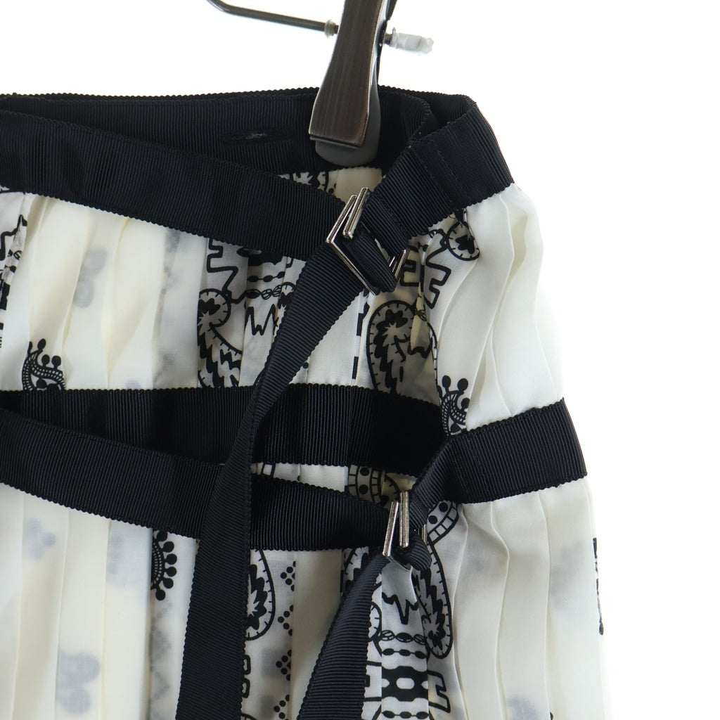 Sacai(サカイ) ベルト付 ポリエステル プリーツスカート ロングスカート #2 ホワイト/ブラック レディース