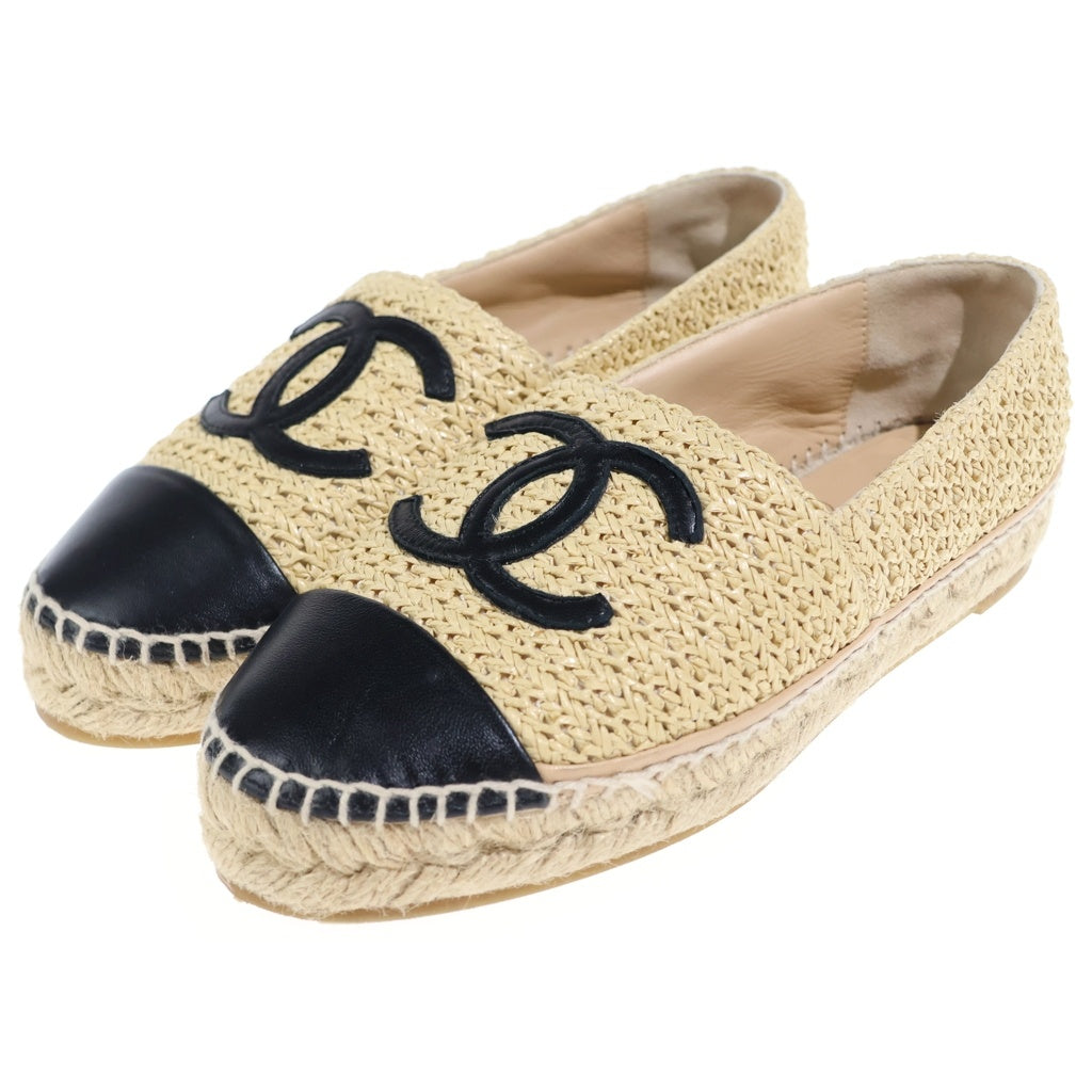 CHANEL(シャネル) ココマーク エスパドリーユ フラットシューズ ベージュ×ブラック #36 レディース
