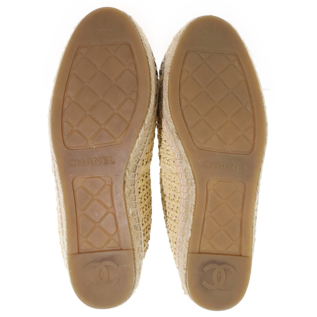 CHANEL(シャネル) ココマーク エスパドリーユ フラットシューズ ベージュ×ブラック #36 レディース