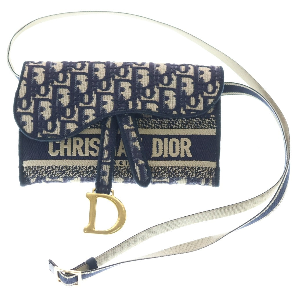 Christian Dior(クリスチャンディオール) オブリーク エンブロイダリー サドル ショルダーバッグ スリムポーチ キャンバス ネイビー S5647CRIW レディース