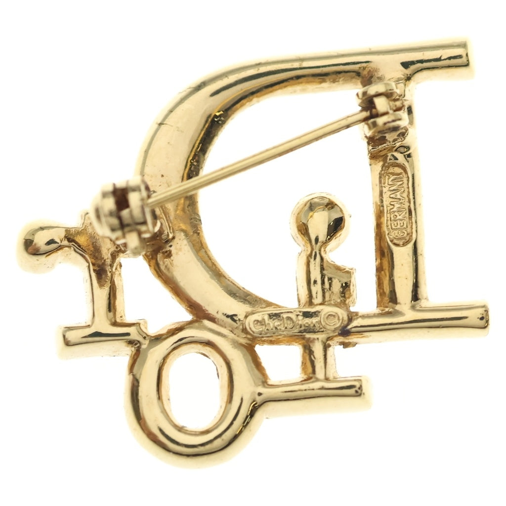 Christian Dior(クリスチャンディオール) ロゴラインストーン ピンバッジ ブローチ ゴールド GP レディース