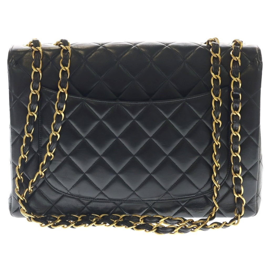 CHANEL(シャネル) デカマトラッセ30 SフラップWチェーンショルダーバッグ ブラック ラムスキン ゴールド金具 レディース