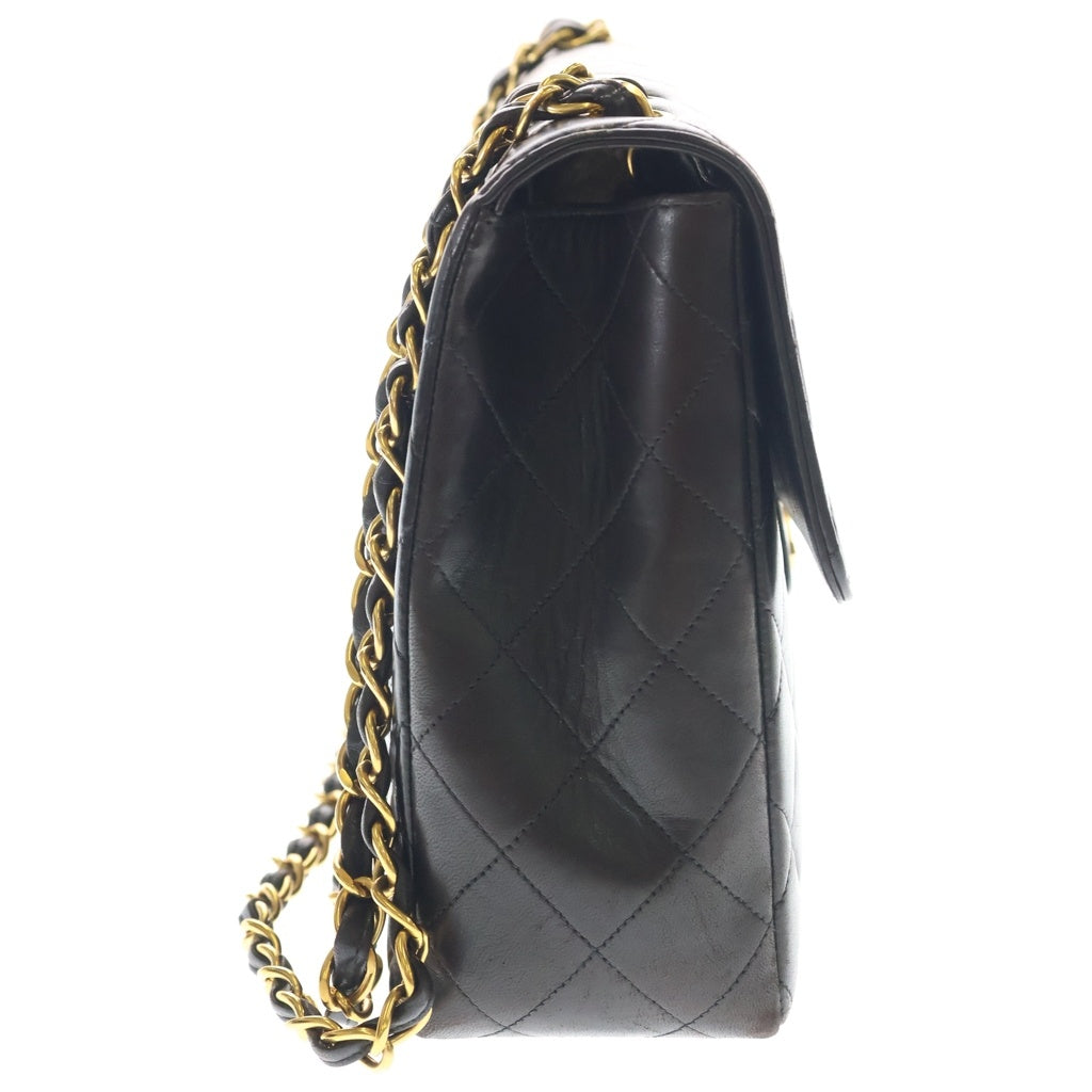 CHANEL(シャネル) デカマトラッセ30 SフラップWチェーンショルダーバッグ ブラック ラムスキン ゴールド金具 レディース