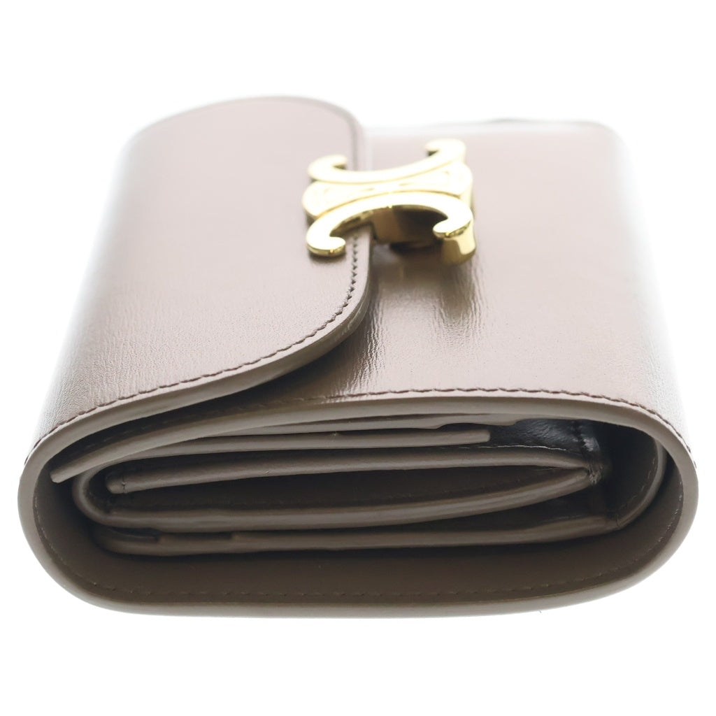 CELINE(セリーヌ) トリオンフ スモールフラップウォレット コンパクトウォレット 三つ折り財布 グレージュ レザー ゴールド金具 レディース