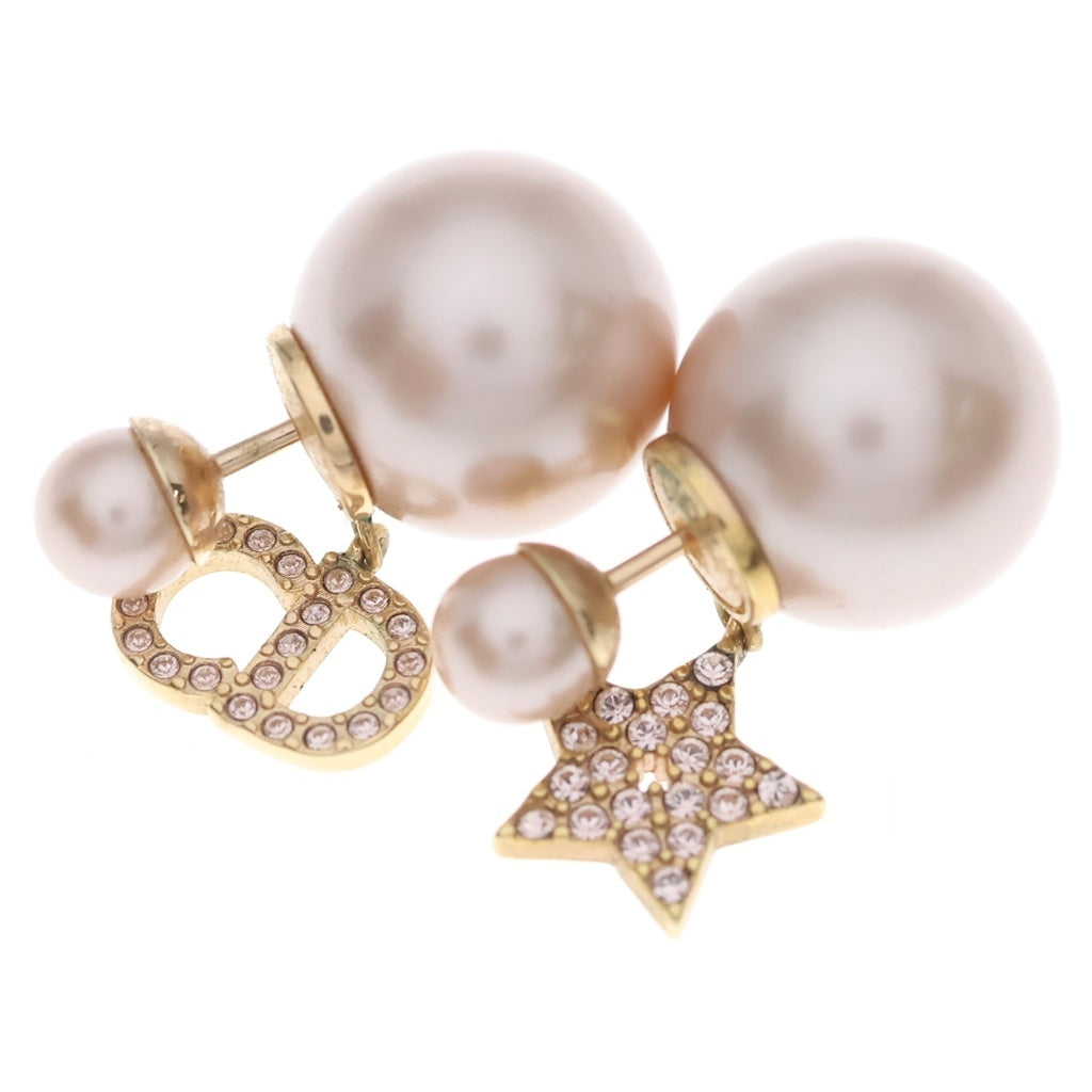 Christian Dior(クリスチャンディオール) ラインストーン パール ピアス ピンク ゴールド GP レディース