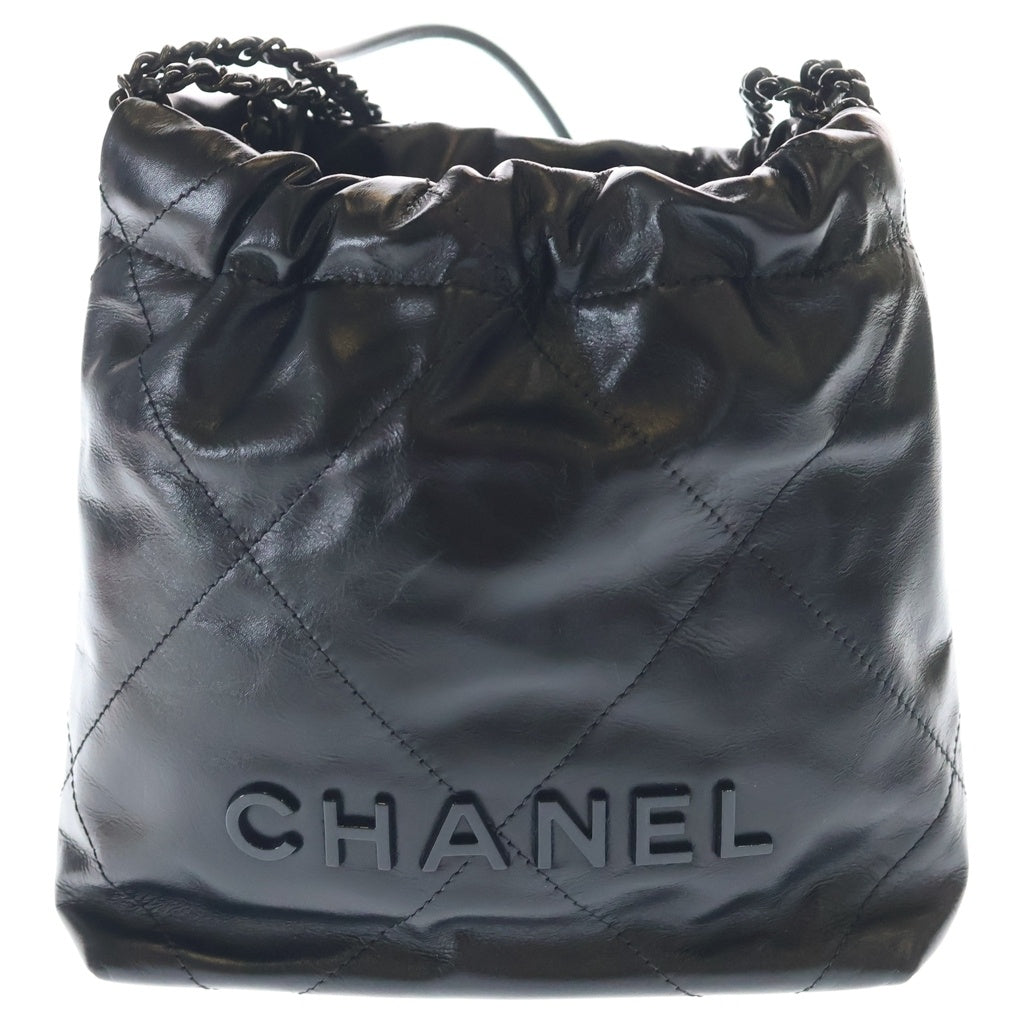 CHANEL(シャネル) シャネル22 ミニ シャイニーカーフスキン レザー ソーブラック チェーン ショルダーバッグ ブラック プレート レディース