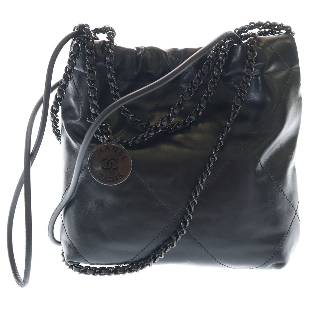 CHANEL(シャネル) シャネル22 ミニ シャイニーカーフスキン レザー ソーブラック チェーン ショルダーバッグ ブラック プレート レディース