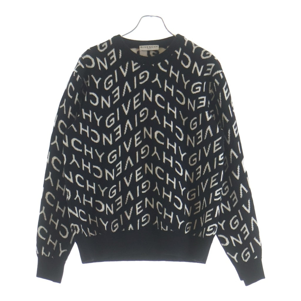 GIVENCHY(ジバンシィ) 総柄 長袖ウールニット セーター ロゴ ブラック/ホワイト BM90EQ4Y7G