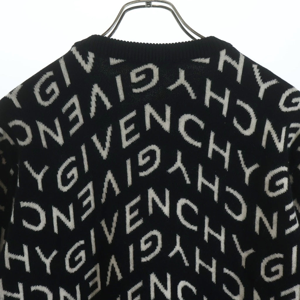 GIVENCHY(ジバンシィ) 総柄 長袖ウールニット セーター ロゴ ブラック/ホワイト BM90EQ4Y7G