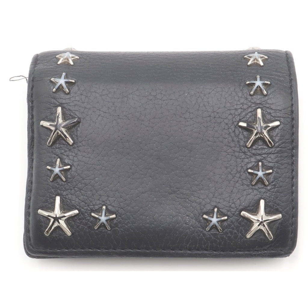 JIMMY CHOO(ジミーチュウ) スター スタッズ レザーウォレット 二つ折り財布 コンパクト ブラック レディース