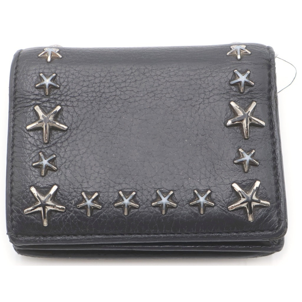 JIMMY CHOO(ジミーチュウ) スター スタッズ レザーウォレット 二つ折り財布 コンパクト ブラック レディース