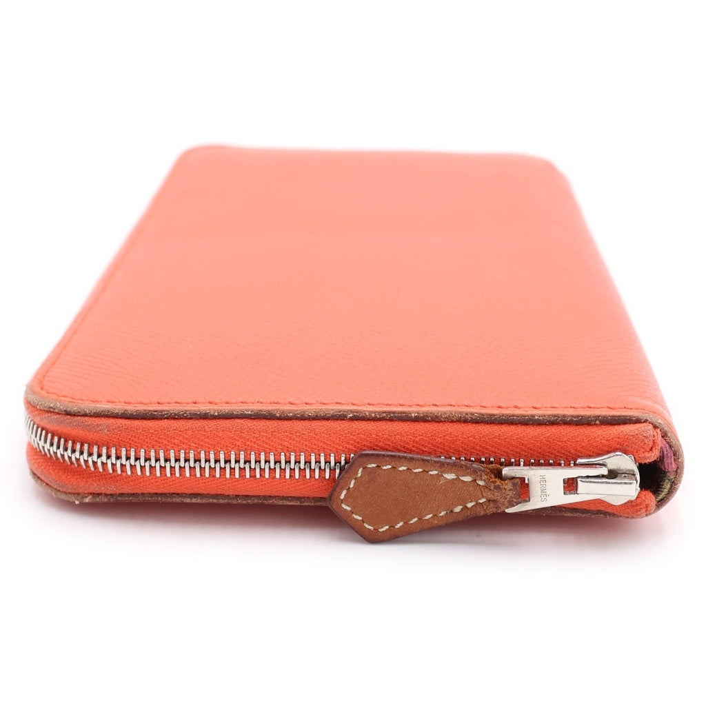 HERMES(エルメス) アザップロング シルクイン ロングウォレット 長財布 カードケース レッド オレンジ エプソン レザー T刻印 シルバー金具