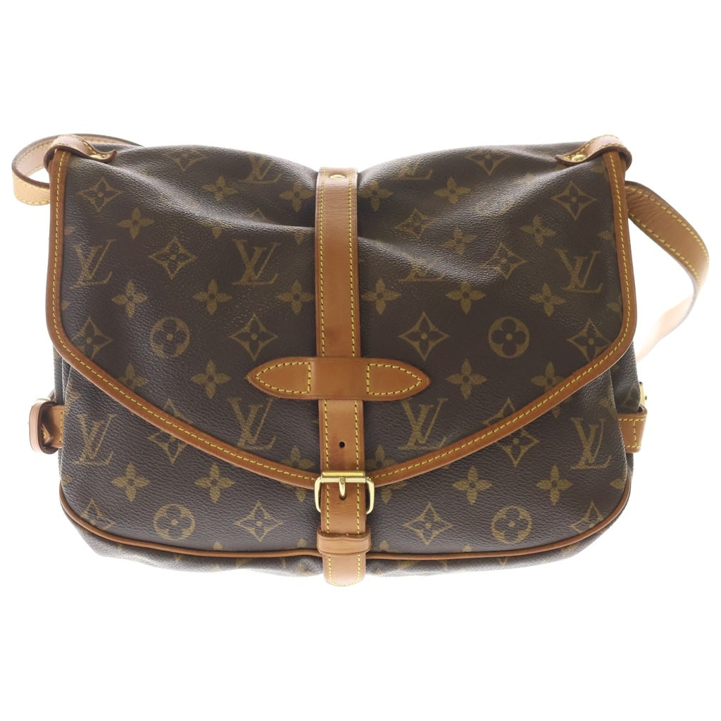 LOUIS VUITTON(ルイヴィトン) モノグラム ソミュール30 ショルダーバッグ ブラウン レザー×PVC M42256 ゴールド金具 レディース